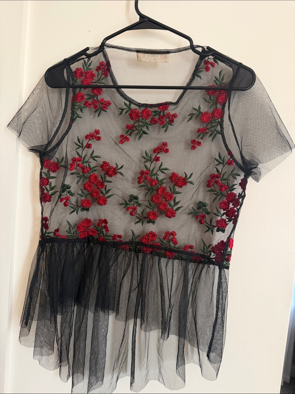 Wink Black Sheer Tunic with Red Floral Embroidery - Picture 4 of 4